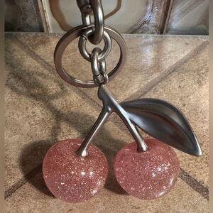 Large PINK glitter cherry bag charm/key chain